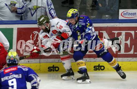 EBEL. Eishockey Bundesliga. EC VSV gegen HCB Suedtirol Alperia. Benjamin Lanzinger,   (VSV),    Davis Vandane (Bozen). Villach, am 5.3.2024.
Foto: Kuess
www.qspictures.net
---
pressefotos, pressefotografie, kuess, qs, qspictures, sport, bild, bilder, bilddatenbank