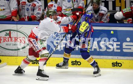 EBEL. Eishockey Bundesliga. EC VSV gegen HCB Suedtirol Alperia.  Tyler Ryan Steenbergergen,  (VSV),  Luca Frigo  (Bozen). Villach, am 5.3.2024.
Foto: Kuess
www.qspictures.net
---
pressefotos, pressefotografie, kuess, qs, qspictures, sport, bild, bilder, bilddatenbank