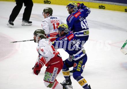 EBEL. Eishockey Bundesliga. EC VSV gegen HCB Suedtirol Alperia. Philipp Lindner, Alex Wall,  (VSV),   Michael Halmo, Dustin Gazley  (Bozen). Villach, am 5.3.2024.
Foto: Kuess
www.qspictures.net
---
pressefotos, pressefotografie, kuess, qs, qspictures, sport, bild, bilder, bilddatenbank