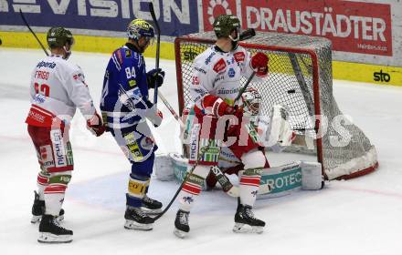 EBEL. Eishockey Bundesliga. EC VSV gegen HCB Suedtirol Alperia. Andrew Desjardins,   (VSV),  Luca Frigo, Davis Vandane, Sam Harvey  (Bozen). Villach, am 5.3.2024.
Foto: Kuess
www.qspictures.net
---
pressefotos, pressefotografie, kuess, qs, qspictures, sport, bild, bilder, bilddatenbank