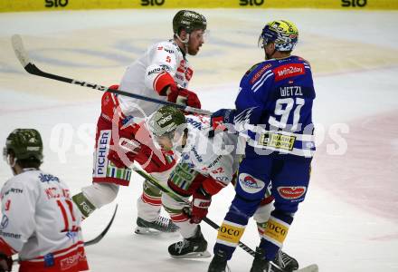 EBEL. Eishockey Bundesliga. EC VSV gegen HCB Suedtirol Alperia.  Niklas Wetzl,  (VSV),  Andreas Soderberg, Joshua Teves  (Bozen). Villach, am 5.3.2024.
Foto: Kuess
www.qspictures.net
---
pressefotos, pressefotografie, kuess, qs, qspictures, sport, bild, bilder, bilddatenbank