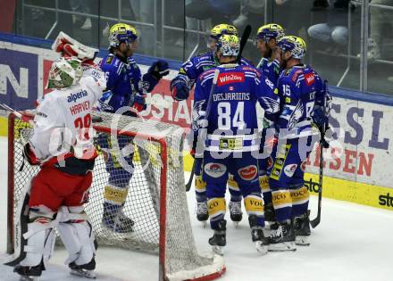 EBEL. Eishockey Bundesliga. EC VSV gegen HCB Suedtirol Alperia.  Torjubel Robert Sabolic, Andrew Desjardins, Mark Katic, John Hughes, Kevin Hancock (VSV). Villach, am 5.3.2024.
Foto: Kuess
www.qspictures.net
---
pressefotos, pressefotografie, kuess, qs, qspictures, sport, bild, bilder, bilddatenbank