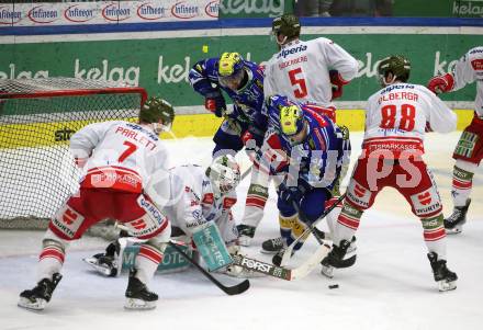 EBEL. Eishockey Bundesliga. EC VSV gegen HCB Suedtirol Alperia. Andrew Dasjardins, Tyler Ryan Steenbergergen, (VSV), Sam Harvey, Blake Parlett, Domenico Alberga, Andreas Soederberg     (Bozen). Villach, am 5.3.2024.
Foto: Kuess
www.qspictures.net
---
pressefotos, pressefotografie, kuess, qs, qspictures, sport, bild, bilder, bilddatenbank