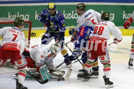 EBEL. Eishockey Bundesliga. EC VSV gegen HCB Suedtirol Alperia. Andrew Dasjardins, Tyler Ryan Steenbergergen, (VSV), Sam Harvey, Blake Parlett, Domenico Alberga, Andreas Soederberg     (Bozen). Villach, am 5.3.2024.
Foto: Kuess
www.qspictures.net
---
pressefotos, pressefotografie, kuess, qs, qspictures, sport, bild, bilder, bilddatenbank