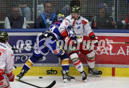 EBEL. Eishockey Bundesliga. EC VSV gegen HCB Suedtirol Alperia. Johannes Tschurnig,   (VSV),    Joshua Teves (Bozen). Villach, am 9.3.2024.
Foto: Kuess
www.qspictures.net
---
pressefotos, pressefotografie, kuess, qs, qspictures, sport, bild, bilder, bilddatenbank