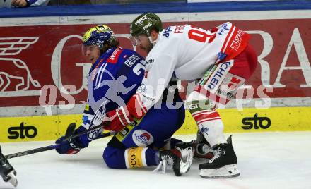 EBEL. Eishockey Bundesliga. EC VSV gegen HCB Suedtirol Alperia. Tim Geifes,  (VSV),   Luca Frigo  (Bozen). Villach, am 9.3.2024.
Foto: Kuess
www.qspictures.net
---
pressefotos, pressefotografie, kuess, qs, qspictures, sport, bild, bilder, bilddatenbank