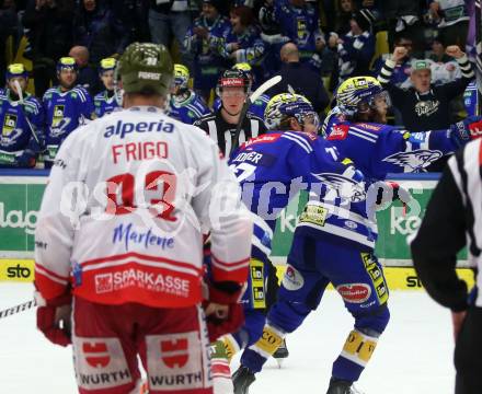 EBEL. Eishockey Bundesliga. EC VSV gegen HCB Suedtirol Alperia. Torjubel Alexander Rauchenwald, Philipp Lindner  (VSV). Villach, am 9.3.2024.
Foto: Kuess
www.qspictures.net
---
pressefotos, pressefotografie, kuess, qs, qspictures, sport, bild, bilder, bilddatenbank