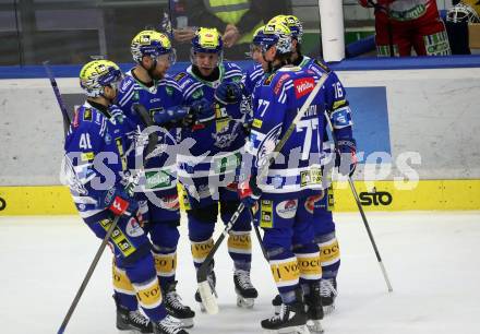 EBEL. Eishockey Bundesliga. EC VSV gegen HCB Suedtirol Alperia. Torjubel Alex Wall, Robert Sabolic, John Hughes, Kevin Hancock, Philipp Lindner  (VSV). Villach, am 9.3.2024.
Foto: Kuess
www.qspictures.net
---
pressefotos, pressefotografie, kuess, qs, qspictures, sport, bild, bilder, bilddatenbank