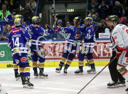 EBEL. Eishockey Bundesliga. EC VSV gegen HCB Suedtirol Alperia.  Torjubel Alexander Rauchenwald, Philipp Lindner, Johannes Tschurnig, Alex Wall (VSV). Villach, am 9.3.2024.
Foto: Kuess
www.qspictures.net
---
pressefotos, pressefotografie, kuess, qs, qspictures, sport, bild, bilder, bilddatenbank