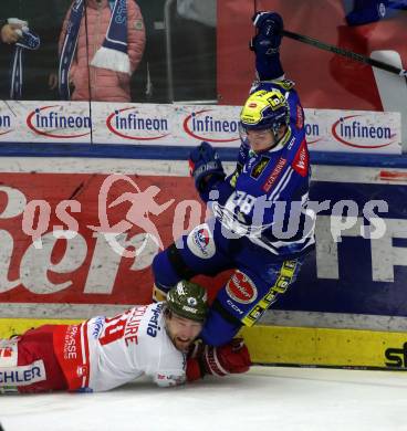 EBEL. Eishockey Bundesliga. EC VSV gegen HCB Suedtirol Alperia. Felix Maxa, (VSV),  Brad Mcclure    (Bozen). Villach, am 9.3.2024.
Foto: Kuess
www.qspictures.net
---
pressefotos, pressefotografie, kuess, qs, qspictures, sport, bild, bilder, bilddatenbank