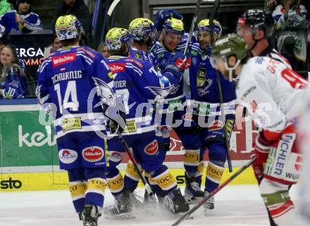 EBEL. Eishockey Bundesliga. EC VSV gegen HCB Suedtirol Alperia.  Torjubel Alexander Rauchenwald, Philipp Lindner, Johannes Tschurnig, Blaz Tomazevic,  Alex Wall (VSV). Villach, am 9.3.2024.
Foto: Kuess
www.qspictures.net
---
pressefotos, pressefotografie, kuess, qs, qspictures, sport, bild, bilder, bilddatenbank