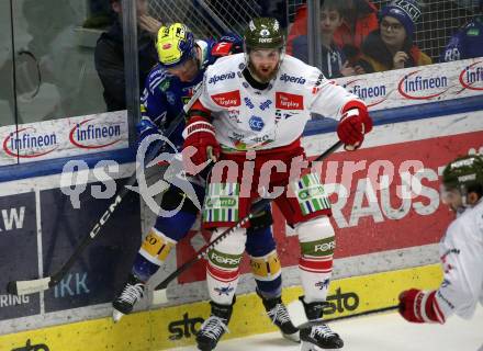 EBEL. Eishockey Bundesliga. EC VSV gegen HCB Suedtirol Alperia.  Blaz Tomazevic,  (VSV),    Dylan Di Perna (Bozen). Villach, am 9.3.2024.
Foto: Kuess
www.qspictures.net
---
pressefotos, pressefotografie, kuess, qs, qspictures, sport, bild, bilder, bilddatenbank