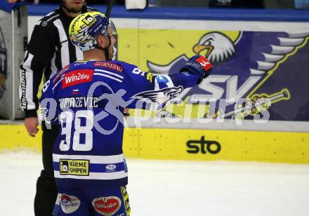 EBEL. Eishockey Bundesliga. EC VSV gegen HCB Suedtirol Alperia.  Torjubel Blaz Tomazevic (VSV). Villach, am 9.3.2024.
Foto: Kuess
www.qspictures.net
---
pressefotos, pressefotografie, kuess, qs, qspictures, sport, bild, bilder, bilddatenbank