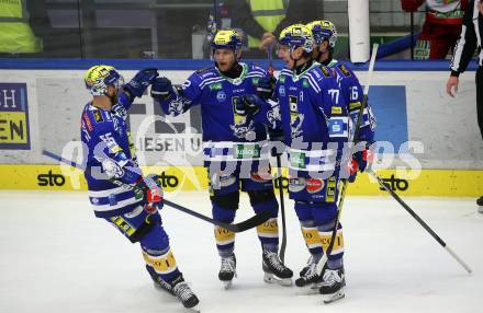 EBEL. Eishockey Bundesliga. EC VSV gegen HCB Suedtirol Alperia.  Torjubel Robert Sabolic, John Hughes, Kevin Hancock, Philipp Lindner (VSV). Villach, am 9.3.2024.
Foto: Kuess
www.qspictures.net
---
pressefotos, pressefotografie, kuess, qs, qspictures, sport, bild, bilder, bilddatenbank