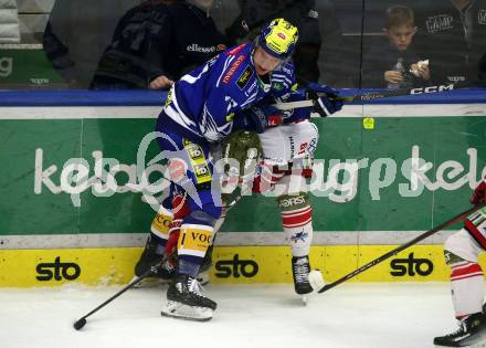 EBEL. Eishockey Bundesliga. EC VSV gegen HCB Suedtirol Alperia.  Philipp Lindner,  (VSV), Brad Mcclure   (Bozen). Villach, am 9.3.2024.
Foto: Kuess
www.qspictures.net
---
pressefotos, pressefotografie, kuess, qs, qspictures, sport, bild, bilder, bilddatenbank