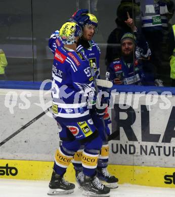 EBEL. Eishockey Bundesliga. EC VSV gegen HCB Suedtirol Alperia.  Torjubel Kevin Hancock, Robert Sabolic (VSV). Villach, am 9.3.2024.
Foto: Kuess
www.qspictures.net
---
pressefotos, pressefotografie, kuess, qs, qspictures, sport, bild, bilder, bilddatenbank