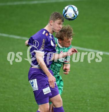 Fussball Bundesliga. SK Austria Klagenfurt gegen Rapid Wien. Nicolas Binder,   (Klagenfurt), Leopold Querfeld  (Rapid).  Klagenfurt, am 10.3.2024.
Foto: Kuess
www.qspictures.net
---
pressefotos, pressefotografie, kuess, qs, qspictures, sport, bild, bilder, bilddatenbank