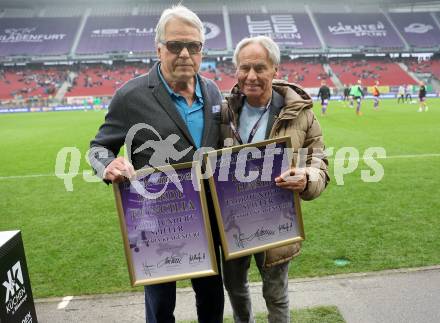 Fussball Bundesliga. SK Austria Klagenfurt gegen Rapid Wien.  Auszeichnung zum Jahrhundertspieler.  Friedrich Koncilia, Franz Hasil. Klagenfurt, am 10.3.2024.
Foto: Kuess
www.qspictures.net
---
pressefotos, pressefotografie, kuess, qs, qspictures, sport, bild, bilder, bilddatenbank