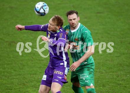 Fussball Bundesliga. SK Austria Klagenfurt gegen Rapid Wien.  Jonas Arweiler,  (Klagenfurt), Michael Sollbauer  (Rapid).  Klagenfurt, am 10.3.2024.
Foto: Kuess
www.qspictures.net
---
pressefotos, pressefotografie, kuess, qs, qspictures, sport, bild, bilder, bilddatenbank