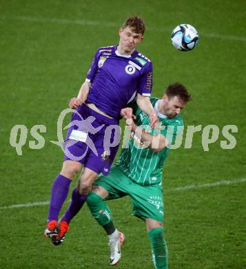 Fussball Bundesliga. SK Austria Klagenfurt gegen Rapid Wien. Nicolas Binder,  (Klagenfurt), Michael Sollbauer   (Rapid).  Klagenfurt, am 10.3.2024.
Foto: Kuess
www.qspictures.net
---
pressefotos, pressefotografie, kuess, qs, qspictures, sport, bild, bilder, bilddatenbank