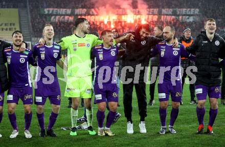 Fussball Bundesliga. SK Austria Klagenfurt gegen Rapid Wien.  Jubel Simon Straudi, Christopher CVetko, Phillip Menzel, Christopher Wernitznig, Kosmas Gkezos, Rico Benatelli (Klagenfurt). Klagenfurt, am 10.3.2024.
Foto: Kuess
www.qspictures.net
---
pressefotos, pressefotografie, kuess, qs, qspictures, sport, bild, bilder, bilddatenbank