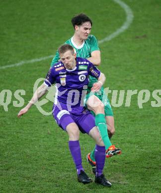 Fussball Bundesliga. SK Austria Klagenfurt gegen Rapid Wien. Christopher Cvetko,  (Klagenfurt), Nikolas Sattlberger   (Rapid).  Klagenfurt, am 10.3.2024.
Foto: Kuess
www.qspictures.net
---
pressefotos, pressefotografie, kuess, qs, qspictures, sport, bild, bilder, bilddatenbank