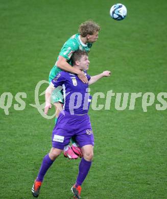 Fussball Bundesliga. SK Austria Klagenfurt gegen Rapid Wien.  Nicolas Binder, (Klagenfurt), Leopold Querfeld   (Rapid).  Klagenfurt, am 10.3.2024.
Foto: Kuess
www.qspictures.net
---
pressefotos, pressefotografie, kuess, qs, qspictures, sport, bild, bilder, bilddatenbank