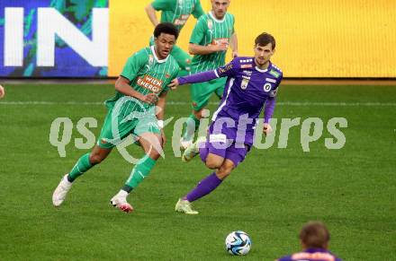 Fussball Bundesliga. SK Austria Klagenfurt gegen Rapid Wien. Thorsten Mahrer, (Klagenfurt),   Fally Mayulu   (Rapid).  Klagenfurt, am 10.3.2024.
Foto: Kuess
www.qspictures.net
---
pressefotos, pressefotografie, kuess, qs, qspictures, sport, bild, bilder, bilddatenbank