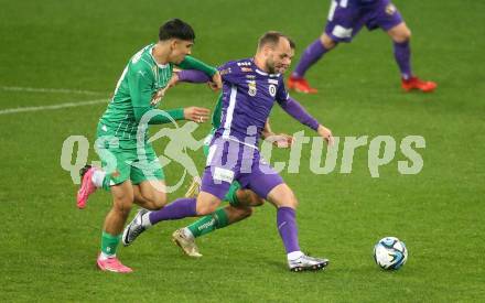 Fussball Bundesliga. SK Austria Klagenfurt gegen Rapid Wien.  Rico Benatelli, (Klagenfurt), Furkan Dursun   (Rapid).  Klagenfurt, am 10.3.2024.
Foto: Kuess
www.qspictures.net
---
pressefotos, pressefotografie, kuess, qs, qspictures, sport, bild, bilder, bilddatenbank