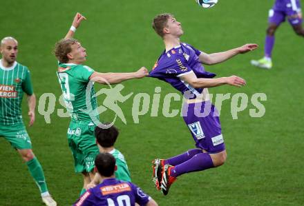 Fussball Bundesliga. SK Austria Klagenfurt gegen Rapid Wien.  Nicolas Binder, (Klagenfurt),   Leopold Querfeld  (Rapid).  Klagenfurt, am 10.3.2024.
Foto: Kuess
www.qspictures.net
---
pressefotos, pressefotografie, kuess, qs, qspictures, sport, bild, bilder, bilddatenbank