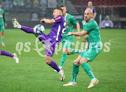 Fussball Bundesliga. SK Austria Klagenfurt gegen Rapid Wien. Christopher Wernitznig, (Klagenfurt),   Lukas Grgic  (Rapid).  Klagenfurt, am 10.3.2024.
Foto: Kuess
www.qspictures.net
---
pressefotos, pressefotografie, kuess, qs, qspictures, sport, bild, bilder, bilddatenbank