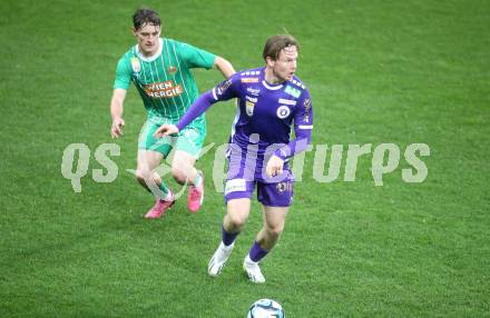 Fussball. Bundesliga. SK Austria Klagenfurt gegen Rapid  Wien.  Aaron Sky Schwarz   (Austria Klagenfurt),  Moritz Oswald    (Rapid). Klagenfurt, 10.3.2024.
Foto: Kuess
---
pressefotos, pressefotografie, kuess, qs, qspictures, sport, bild, bilder, bilddatenbank