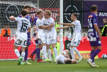 Fussball Bundesliga. SK Austria Klagenfurt gegen SK Puntigamer Sturm Graz.  Torjubel Mikan Mika Biereth  (Graz).  Klagenfurt, am 17.3.2024.
Foto: Kuess
www.qspictures.net
---
pressefotos, pressefotografie, kuess, qs, qspictures, sport, bild, bilder, bilddatenbank