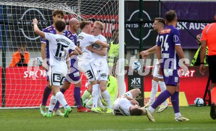 Fussball Bundesliga. SK Austria Klagenfurt gegen SK Puntigamer Sturm Graz. Torjubel Mikan Mika Biereth  (Graz).  Klagenfurt, am 17.3.2024.
Foto: Kuess
www.qspictures.net
---
pressefotos, pressefotografie, kuess, qs, qspictures, sport, bild, bilder, bilddatenbank