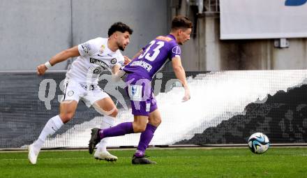 Fussball Bundesliga. SK Austria Klagenfurt gegen SK Puntigamer Sturm Graz. Till Schumacher,   (Klagenfurt),  Jusuf Gazibegovic (Graz).  Klagenfurt, am 17.3.2024.
Foto: Kuess
www.qspictures.net
---
pressefotos, pressefotografie, kuess, qs, qspictures, sport, bild, bilder, bilddatenbank