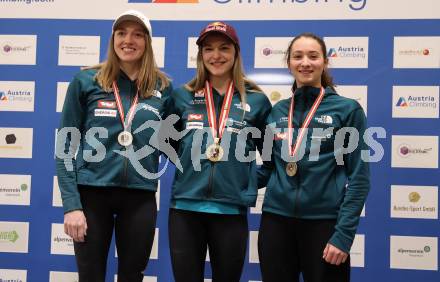 Klettern. Bouldern. Oesterreichische Meisterschaft. Franziska Sterrer, Jessica Pilz, Flora Oblasser. KLagenfurt, am 17.3.2024.
Foto: Kuess
www.qspictures.net
---
pressefotos, pressefotografie, kuess, qs, qspictures, sport, bild, bilder, bilddatenbank