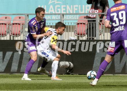 Fussball Bundesliga. SK Austria Klagenfurt gegen LASK.  Andrew Irving, (Klagenfurt), Sascha Horvath   (LASK).  Klagenfurt, am 5.5.2024.
Foto: Kuess
www.qspictures.net
---
pressefotos, pressefotografie, kuess, qs, qspictures, sport, bild, bilder, bilddatenbank