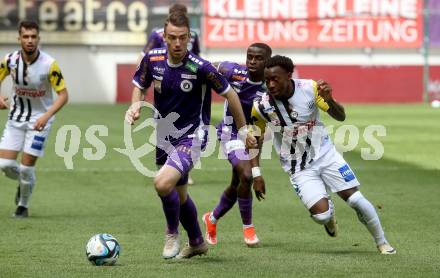 Fussball Bundesliga. SK Austria Klagenfurt gegen LASK.  Max Besuschkow,, (Klagenfurt),  George Bello  (LASK).  Klagenfurt, am 5.5.2024.
Foto: Kuess
www.qspictures.net
---
pressefotos, pressefotografie, kuess, qs, qspictures, sport, bild, bilder, bilddatenbank