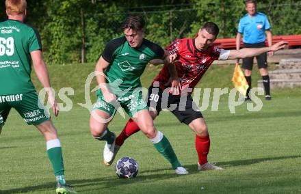 Fussball. Kaerntner Liga. Ferlach Atus gegen Lendorf.   Lukas Jaklitsch  (Ferlach),  Sandro Christoph Morgenstern (Lendorf).  Ferlach, 11.5.2024.
Foto: Kuess
www.qspictures.net
---
pressefotos, pressefotografie, kuess, qs, qspictures, sport, bild, bilder, bilddatenbank