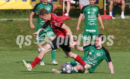 Fussball. Kaerntner Liga. Ferlach Atus gegen Lendorf.  Hannes Marcel Schwarz  (Ferlach), Florian Pingist  (Lendorf).  Ferlach, 11.5.2024.
Foto: Kuess
www.qspictures.net
---
pressefotos, pressefotografie, kuess, qs, qspictures, sport, bild, bilder, bilddatenbank