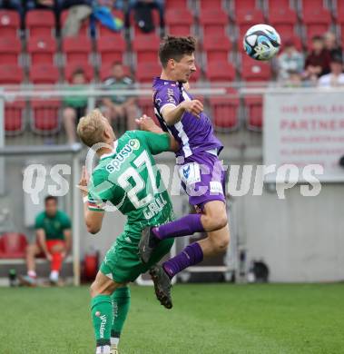 Fussball Bundesliga. SK Austria Klagenfurt gegen SK Rapid Wien.   Till Schumacher,  (Klagenfurt), Marco Gruell   (Rapid).  Klagenfurt, am 12.5.2024.
Foto: Kuess
www.qspictures.net
---
pressefotos, pressefotografie, kuess, qs, qspictures, sport, bild, bilder, bilddatenbank