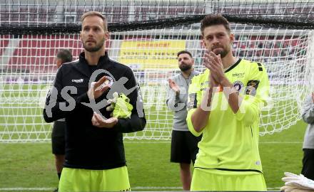 Fussball Bundesliga. SK Austria Klagenfurt gegen SK Rapid Wien.    Marco Knaller, Phillip Menzel (Klagenfurt),   Klagenfurt, am 12.5.2024.
Foto: Kuess
www.qspictures.net
---
pressefotos, pressefotografie, kuess, qs, qspictures, sport, bild, bilder, bilddatenbank