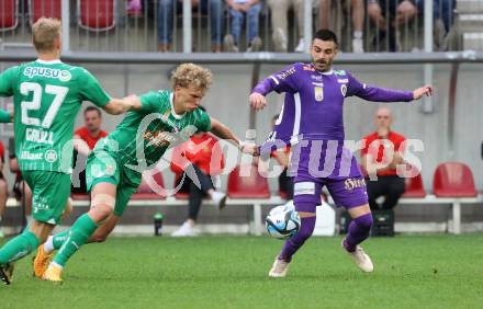 Fussball Bundesliga. SK Austria Klagenfurt gegen SK Rapid Wien.  Anton Maglica,    (Klagenfurt),  Leopold Querfeld (Rapid).  Klagenfurt, am 12.5.2024.
Foto: Kuess
www.qspictures.net
---
pressefotos, pressefotografie, kuess, qs, qspictures, sport, bild, bilder, bilddatenbank