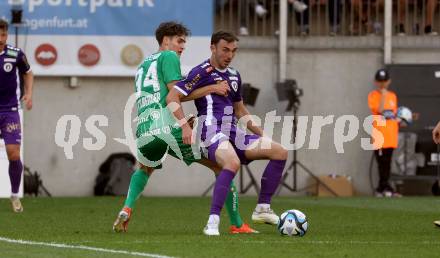 Fussball Bundesliga. SK Austria Klagenfurt gegen SK Rapid Wien.   Andrew Irving,   (Klagenfurt),  Nikolas Sattlberger (Rapid).  Klagenfurt, am 12.5.2024.
Foto: Kuess
www.qspictures.net
---
pressefotos, pressefotografie, kuess, qs, qspictures, sport, bild, bilder, bilddatenbank