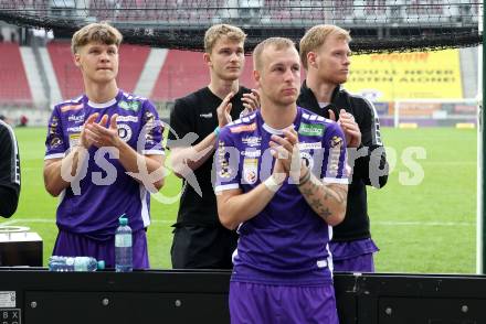 Fussball Bundesliga. SK Austria Klagenfurt gegen SK Rapid Wien.   Jannik Robatsch, Nicolas Binder, Florian Jaritz, Jonas Arweiler  (Klagenfurt).  Klagenfurt, am 12.5.2024.
Foto: Kuess
www.qspictures.net
---
pressefotos, pressefotografie, kuess, qs, qspictures, sport, bild, bilder, bilddatenbank