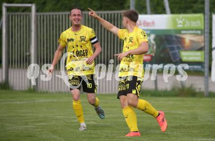 Fussball 1. Klasse D. Bad St. Leonhard gegen Eitweg .  Torjubel Patrick Schlacher, Andreas Steinkellner (Bad St. Leonhard),    St. Bad St. Leonhard, am 8.6.2024.
Foto: Kuess
www.qspictures.net
---
pressefotos, pressefotografie, kuess, qs, qspictures, sport, bild, bilder, bilddatenbank