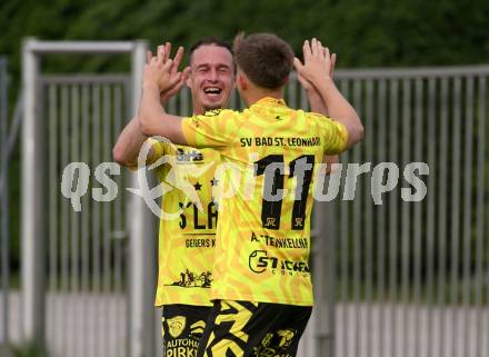 Fussball 1. Klasse D. Bad St. Leonhard gegen Eitweg .  Torjubel Patrick Schlacher, Andreas Steinkellner (Bad St. Leonhard),    St. Bad St. Leonhard, am 8.6.2024.
Foto: Kuess
www.qspictures.net
---
pressefotos, pressefotografie, kuess, qs, qspictures, sport, bild, bilder, bilddatenbank