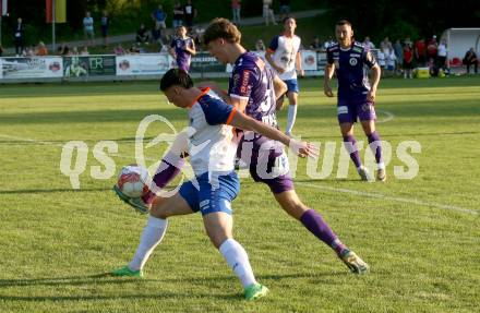 Fussball Testspiel. SK Austria Klagenfurt gegen Treibach. Jannik Robatsch,  (Klagenfurt),  Timo Todor-Kostic  (Treibach).  Gurnitz, am 28.6.2024.
Foto: Kuess
www.qspictures.net
---
pressefotos, pressefotografie, kuess, qs, qspictures, sport, bild, bilder, bilddatenbank