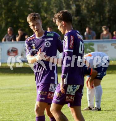 Fussball Testspiel. SK Austria Klagenfurt gegen Treibach. Torjubel Laurenz Dehl, Phillip Wydra  (Klagenfurt).  Gurnitz, am 28.6.2024.
Foto: Kuess
www.qspictures.net
---
pressefotos, pressefotografie, kuess, qs, qspictures, sport, bild, bilder, bilddatenbank