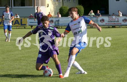 Fussball Testspiel. SK Austria Klagenfurt gegen Treibach.   Ben Bobzien (Klagenfurt), Marius Maierhofer (Treibach).  Gurnitz, am 28.6.2024.
Foto: Kuess
www.qspictures.net
---
pressefotos, pressefotografie, kuess, qs, qspictures, sport, bild, bilder, bilddatenbank